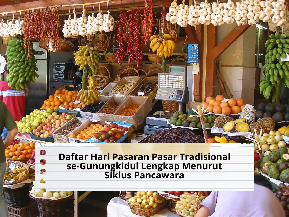 Daftar Hari Pasaran Pasar Tradisional se Gunungkidul Lengkap Menurut Siklus Pancawara